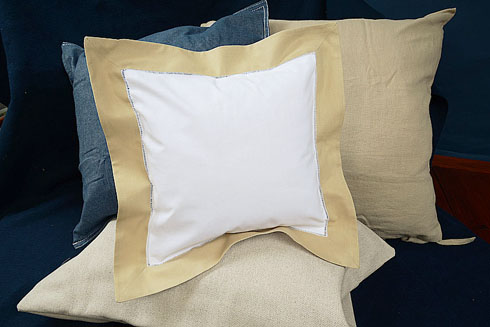 Square Hemstitch Baby Pillow with Taupe color border 12" SQ. - Click Image to Close